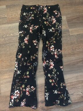 Pilcro Black Floral Button-Front Pants